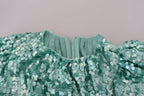 Dolce & Gabbana Blue Sequined Pleated Aline Midi Nylon Dress