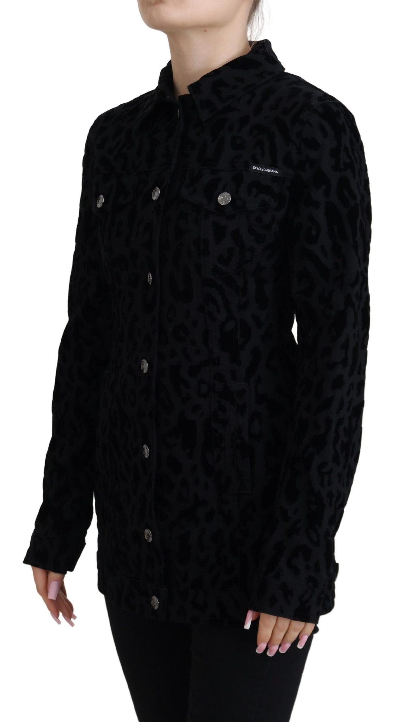 Dolce & Gabbana Black Leopard Long Sleeve Denim Cotton Jacket Dolce & Gabbana