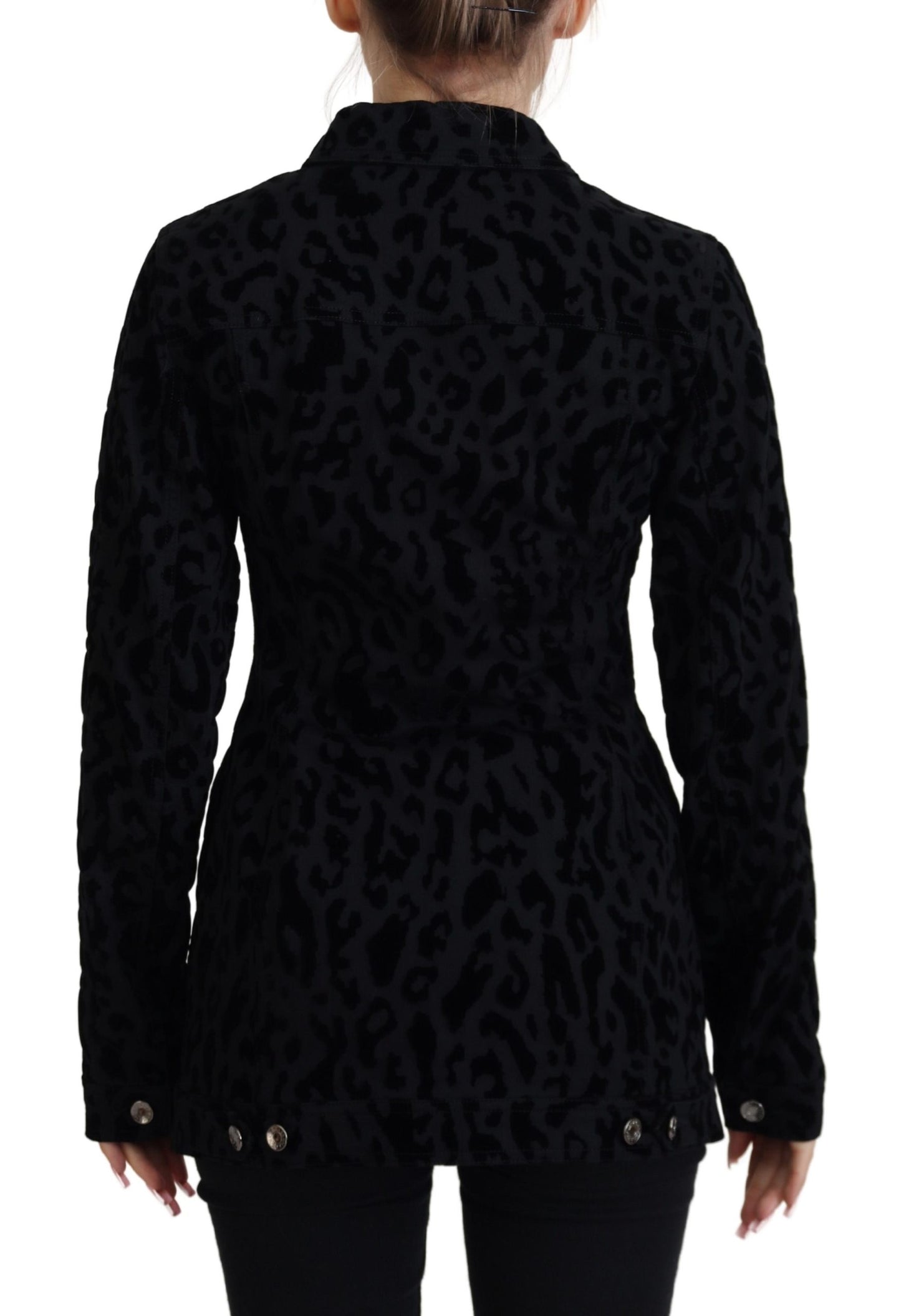 Dolce & Gabbana Black Leopard Long Sleeve Denim Cotton Jacket Dolce & Gabbana