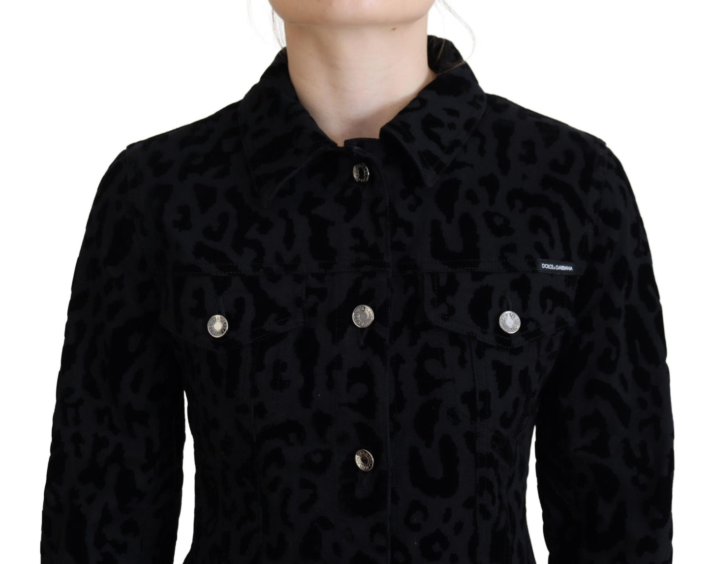 Dolce & Gabbana Black Leopard Long Sleeve Denim Cotton Jacket Dolce & Gabbana