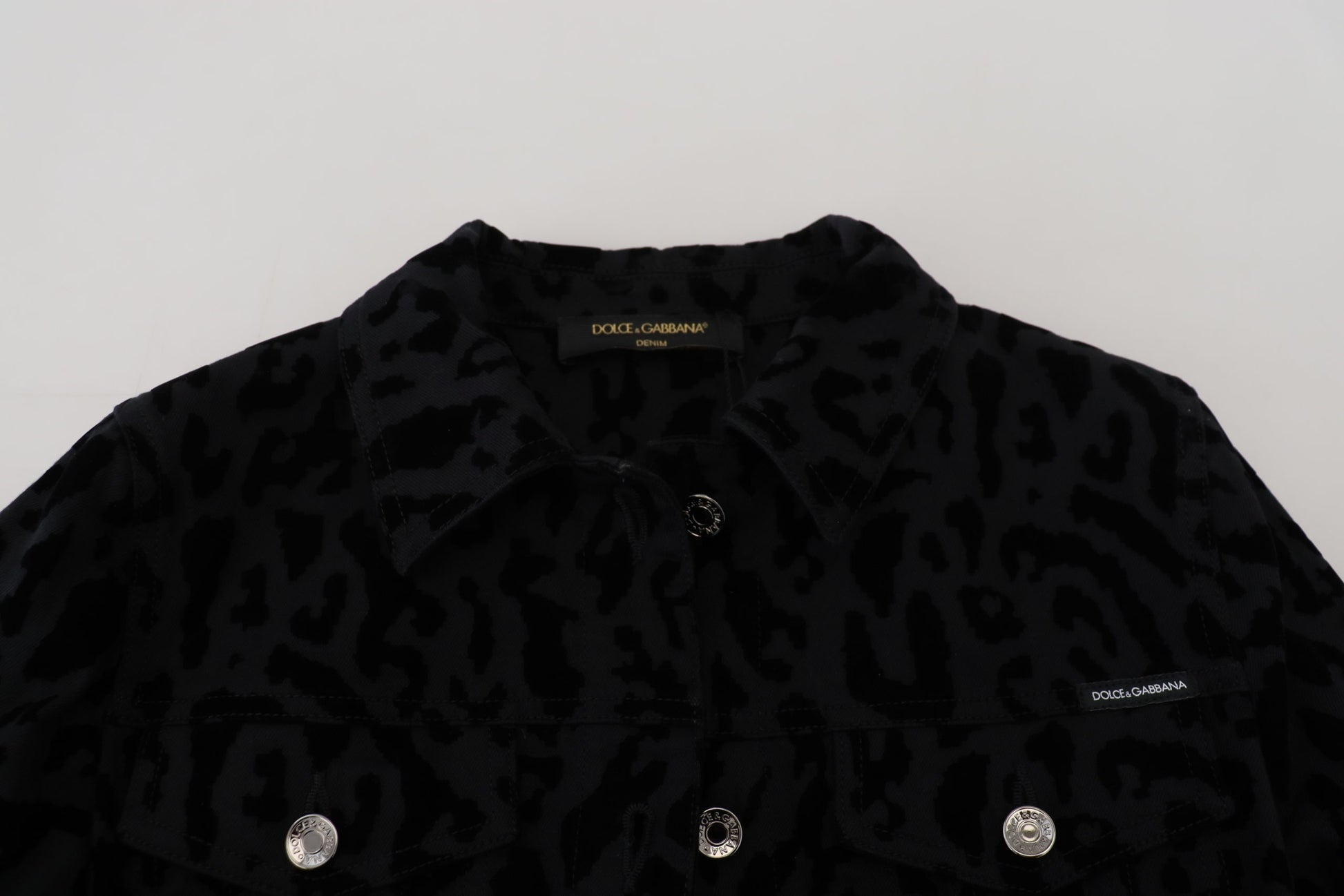 Dolce & Gabbana Black Leopard Long Sleeve Denim Cotton Jacket Dolce & Gabbana