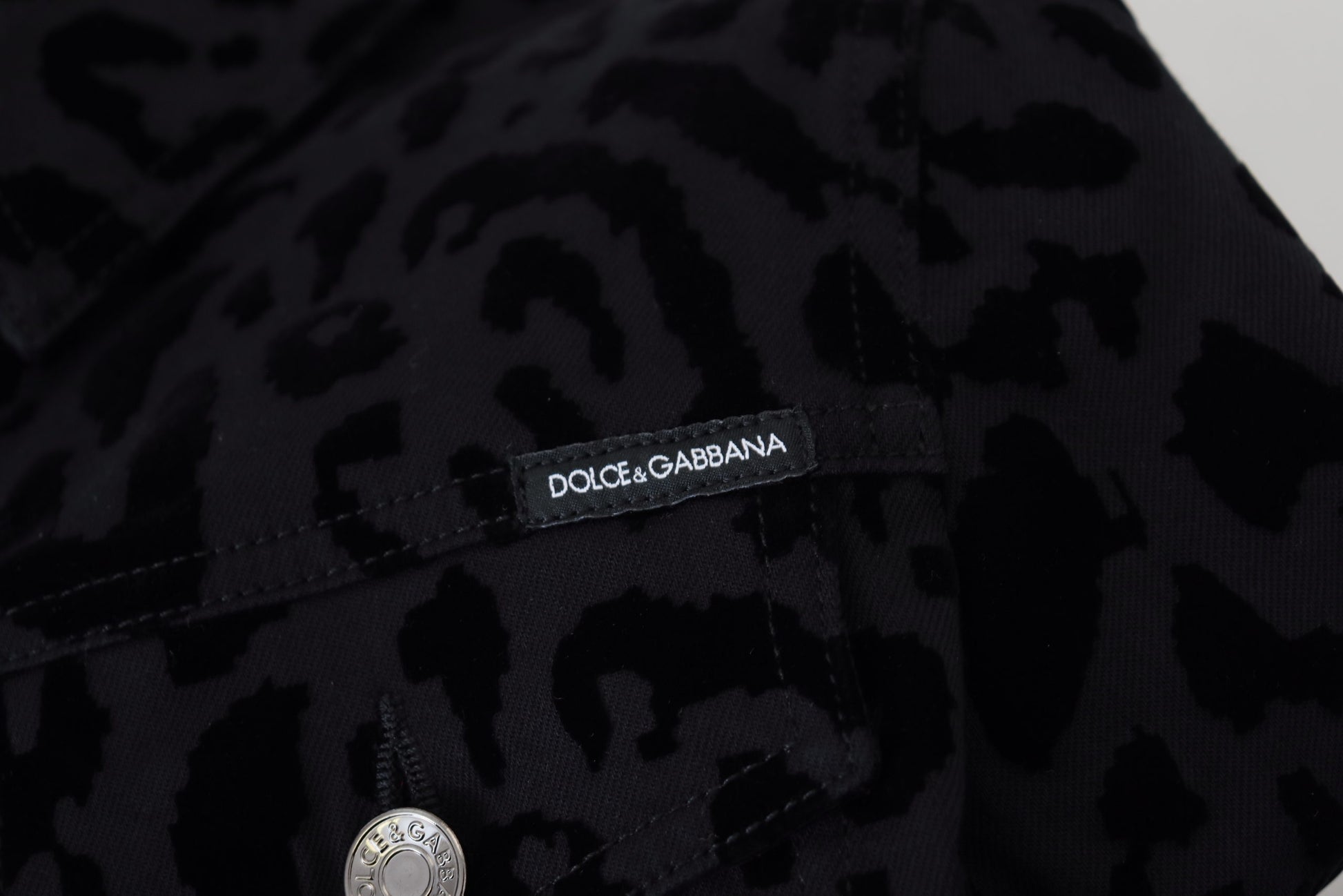 Dolce & Gabbana Black Leopard Long Sleeve Denim Cotton Jacket Dolce & Gabbana