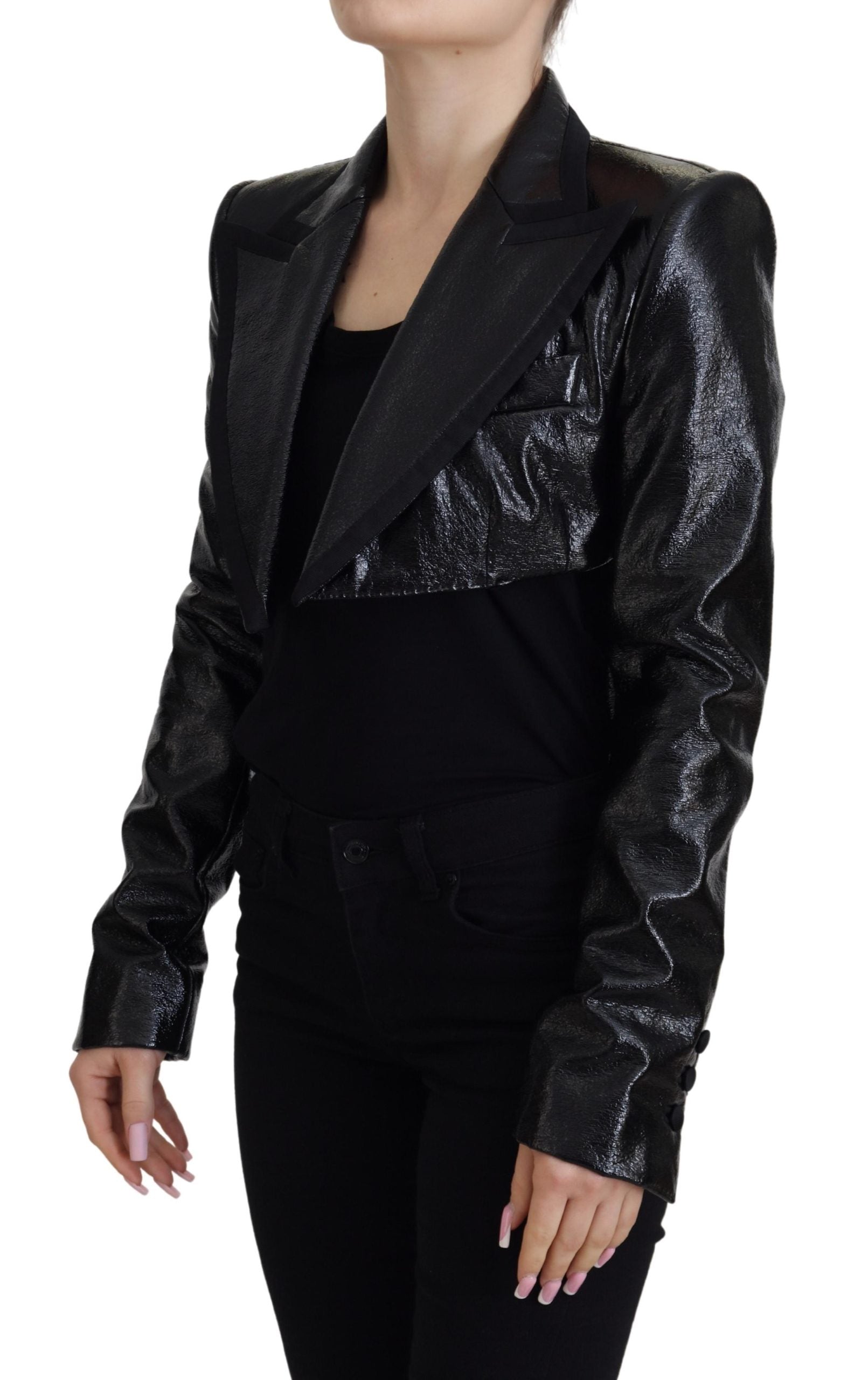 Dolce & Gabbana Black Long Sleeves Crop Blazer Cotton Jacket Dolce & Gabbana