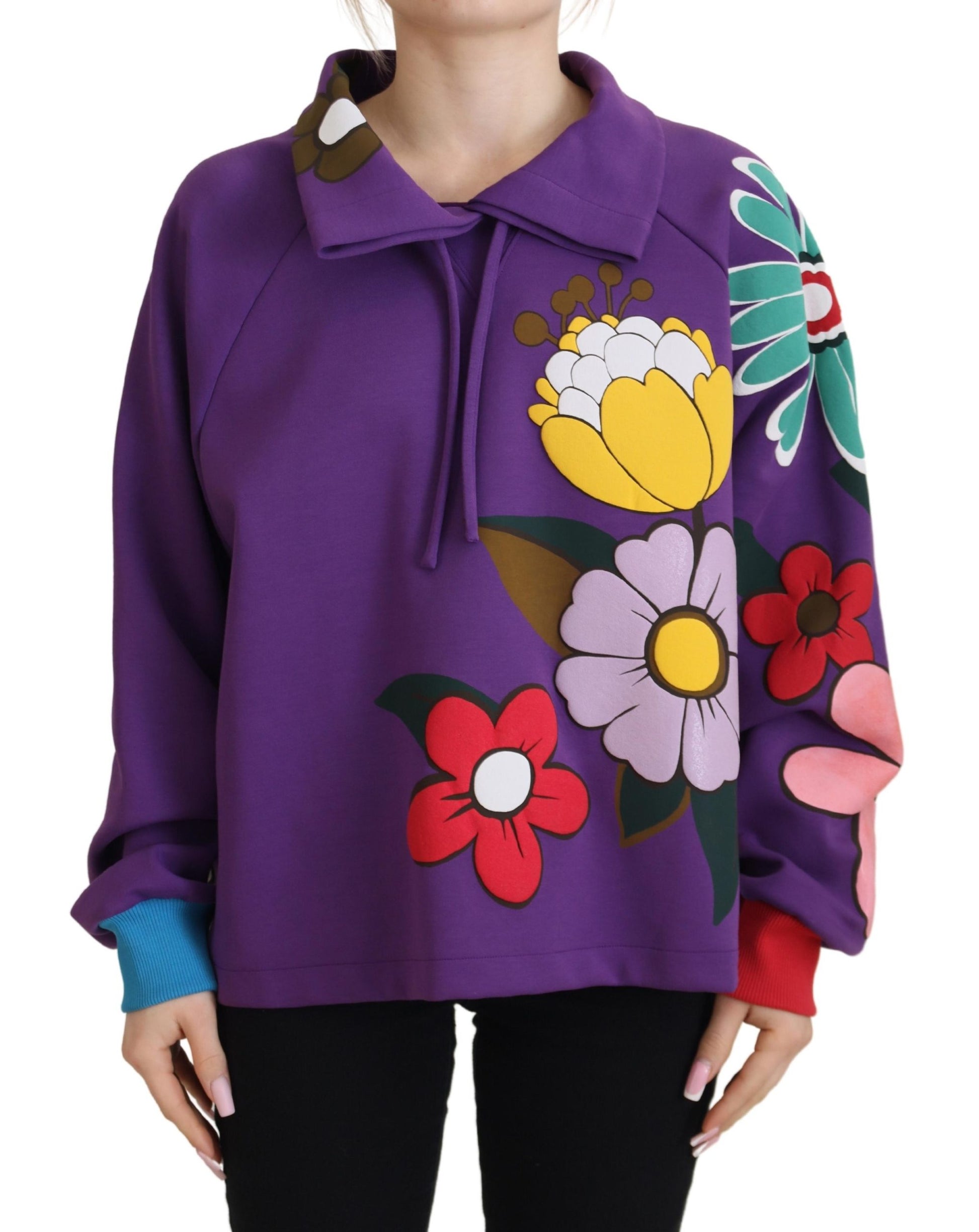 Dolce & Gabbana Purple Floral Print Pullover Cotton Sweater Dolce & Gabbana