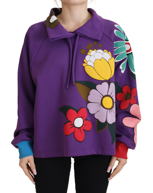 Dolce & Gabbana Purple Floral Print Pullover Cotton Sweater Dolce & Gabbana