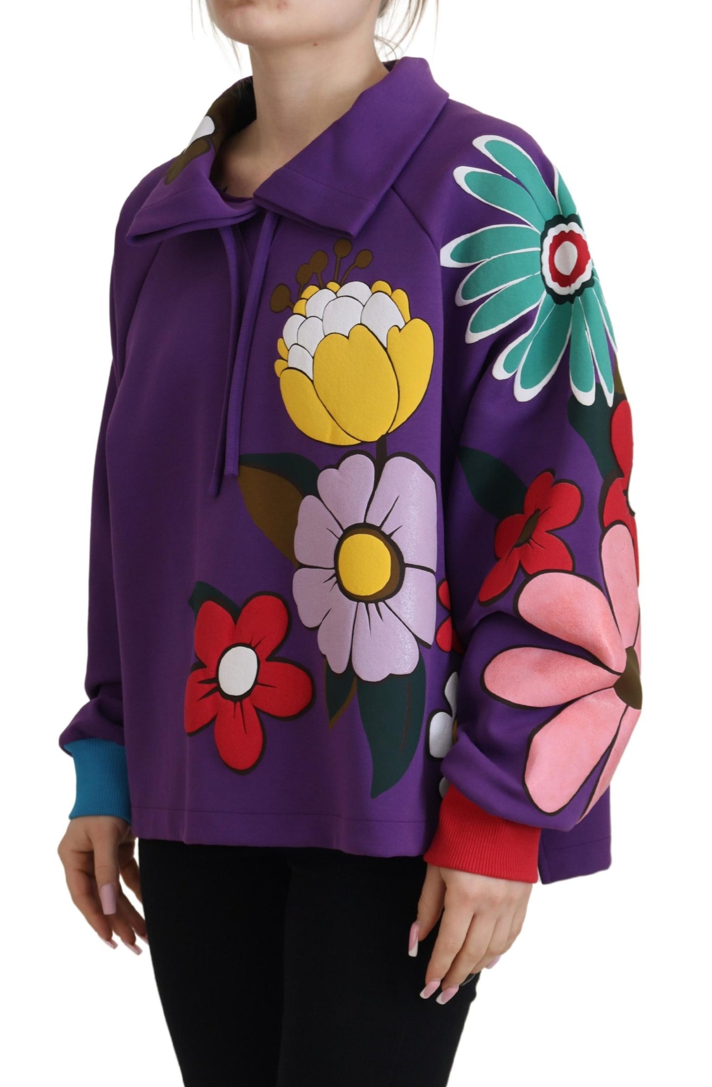 Dolce & Gabbana Purple Floral Print Pullover Cotton Sweater Dolce & Gabbana
