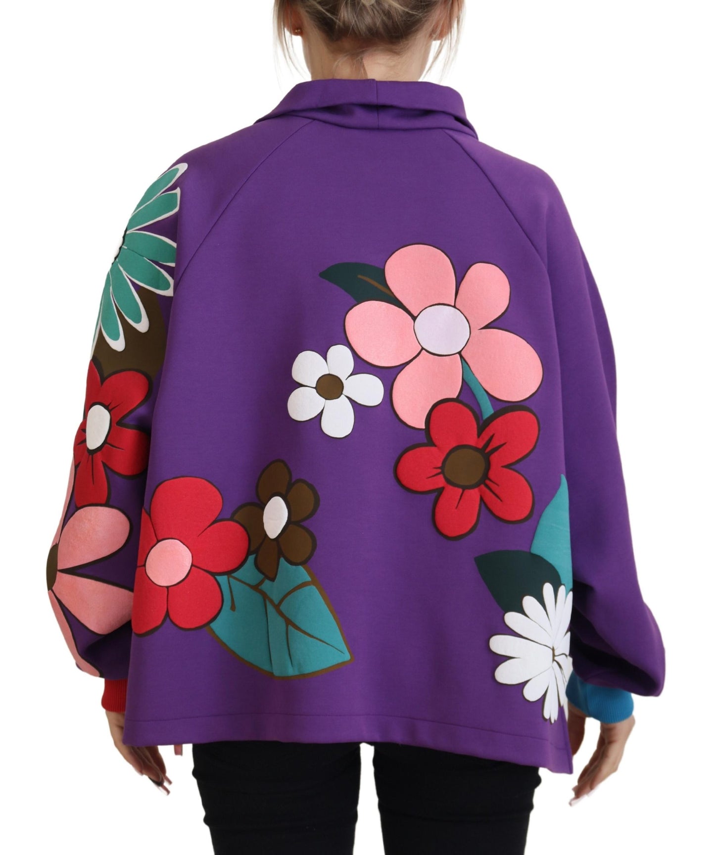 Dolce & Gabbana Purple Floral Print Pullover Cotton Sweater Dolce & Gabbana