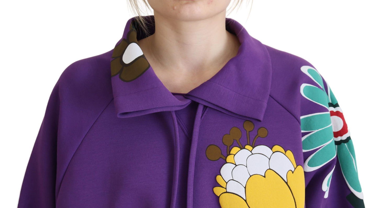 Dolce & Gabbana Purple Floral Print Pullover Cotton Sweater Dolce & Gabbana