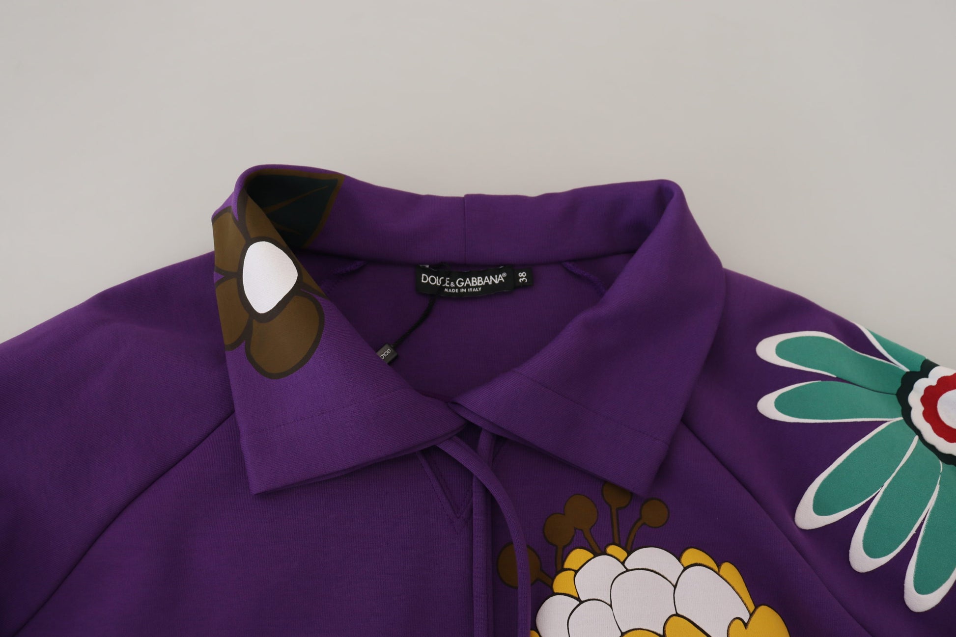 Dolce & Gabbana Purple Floral Print Pullover Cotton Sweater Dolce & Gabbana