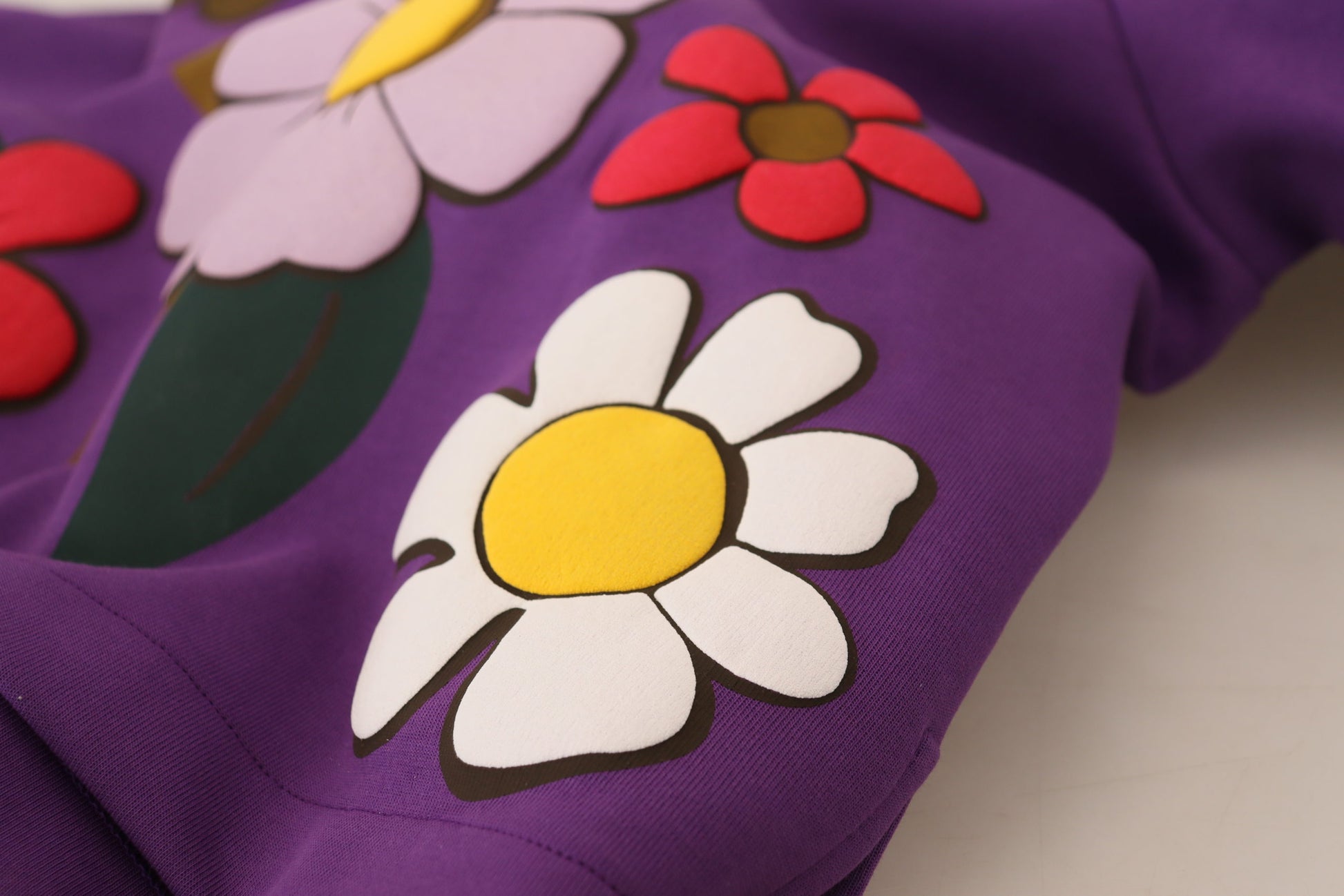 Dolce & Gabbana Purple Floral Print Pullover Cotton Sweater Dolce & Gabbana