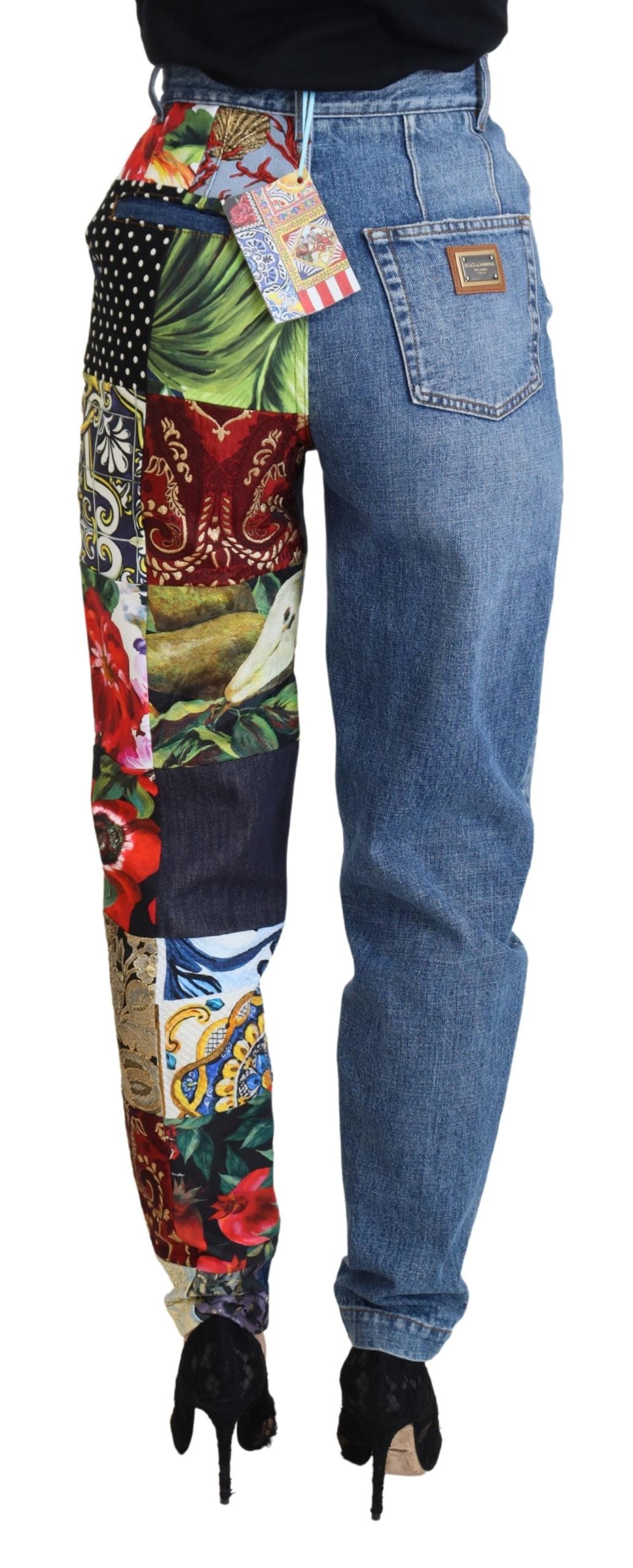 Dolce & Gabbana Blue Jacquard Majolica High Waist Jeans Dolce & Gabbana