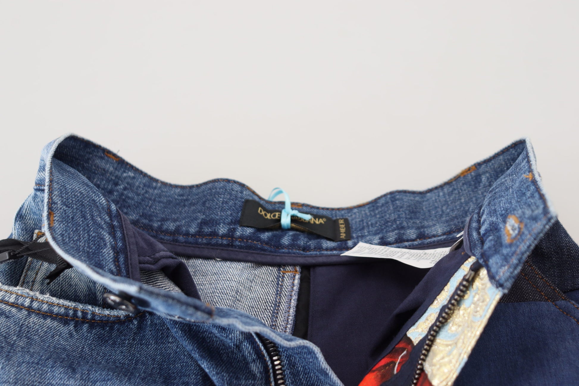 Dolce & Gabbana Blue Jacquard Majolica High Waist Jeans Dolce & Gabbana