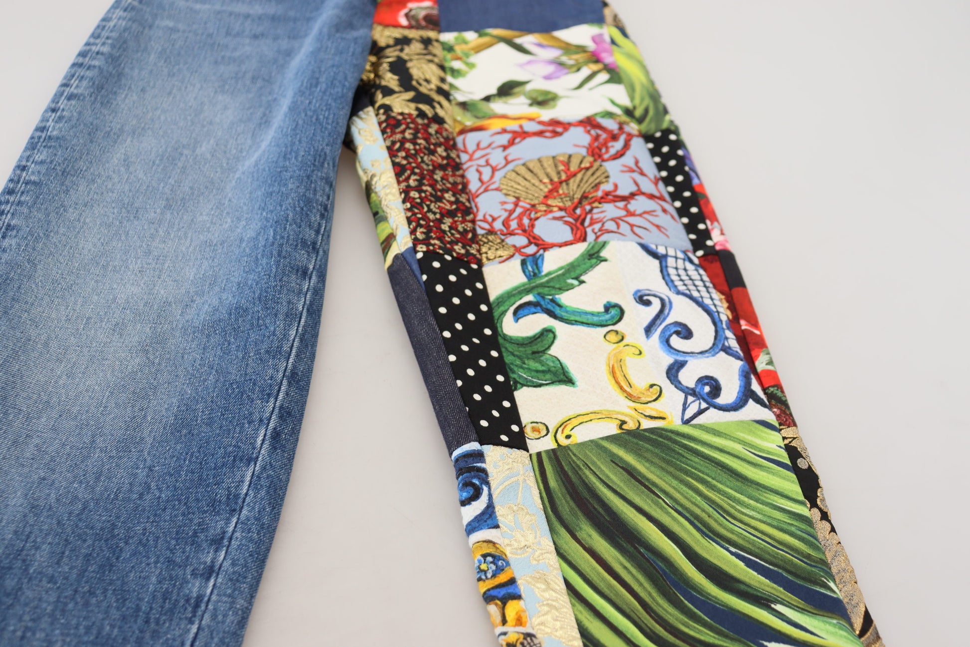 Dolce & Gabbana Blue Jacquard Majolica High Waist Jeans Dolce & Gabbana