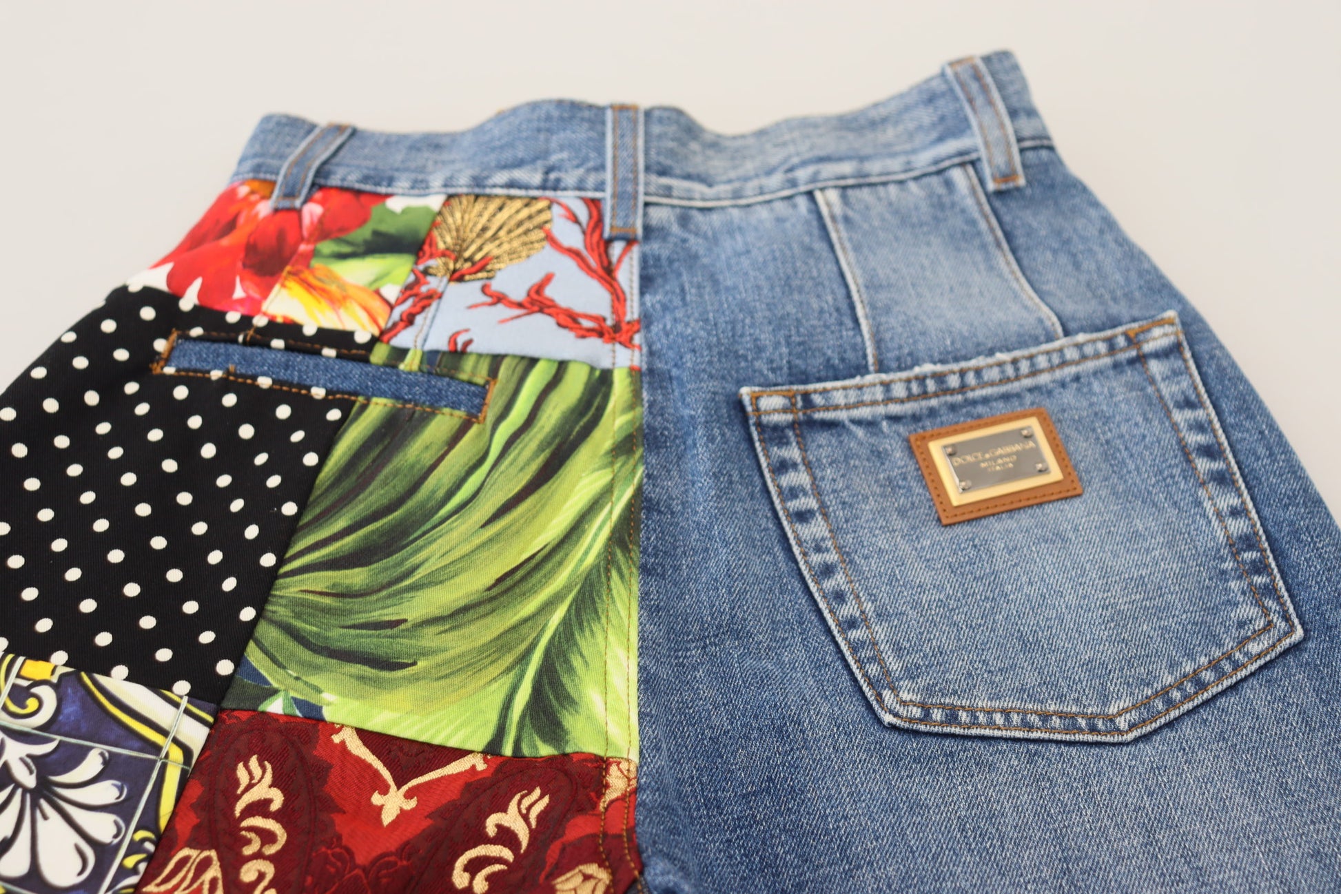 Dolce & Gabbana Blue Jacquard Majolica High Waist Jeans Dolce & Gabbana