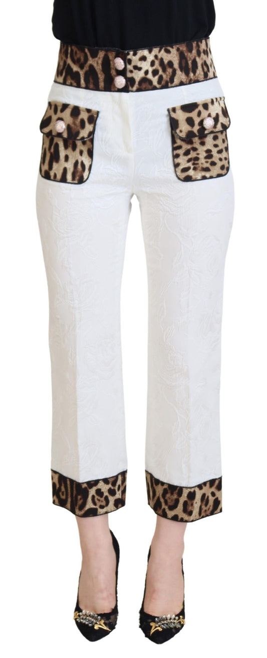 Dolce & Gabbana White Leopard Print High Waist Pants Dolce & Gabbana