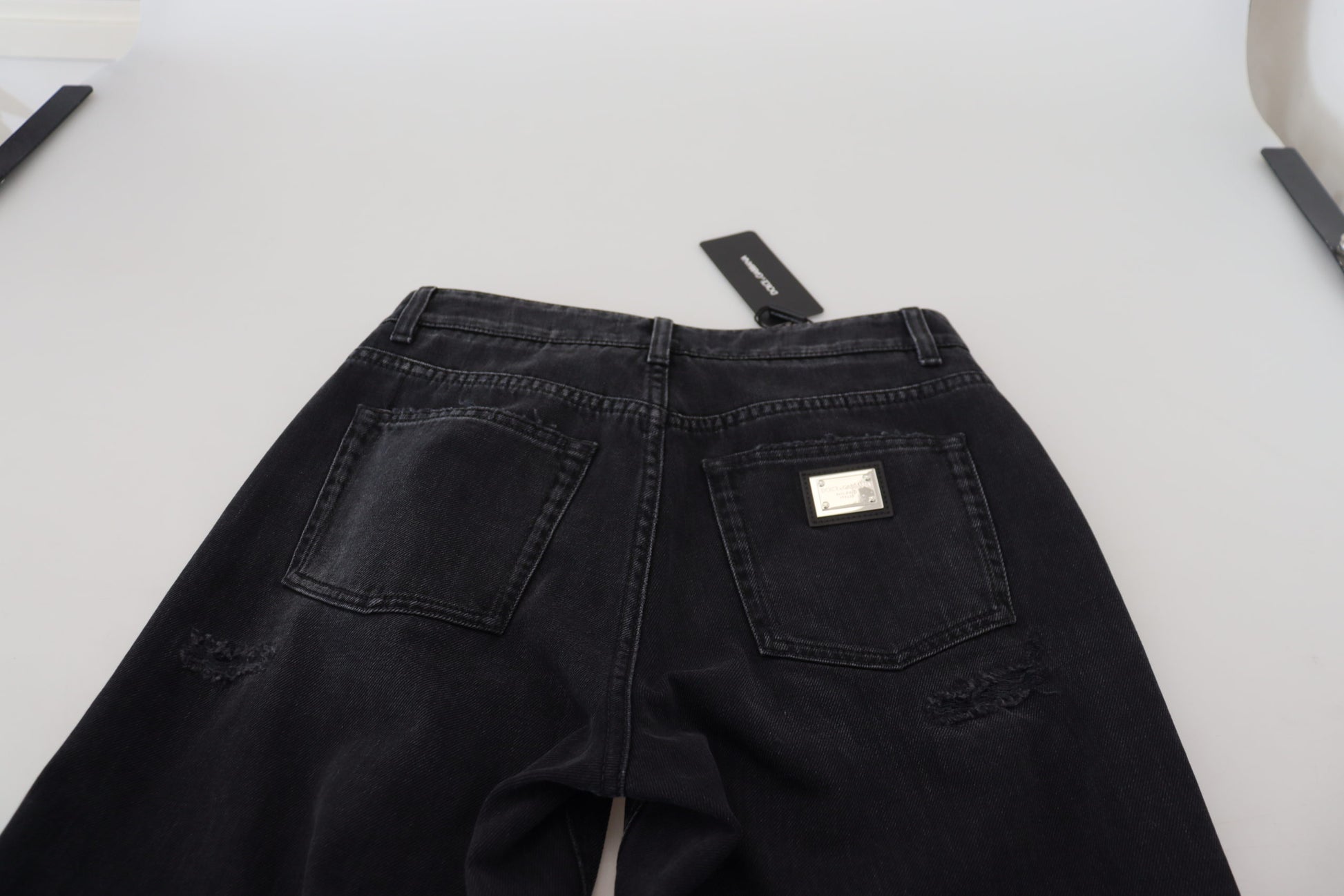 Dolce & Gabbana Black Cotton Tattered High Waist Denim Jeans Dolce & Gabbana
