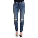 Dolce & Gabbana Blue Washed Cotton Tattered Denim Jeans