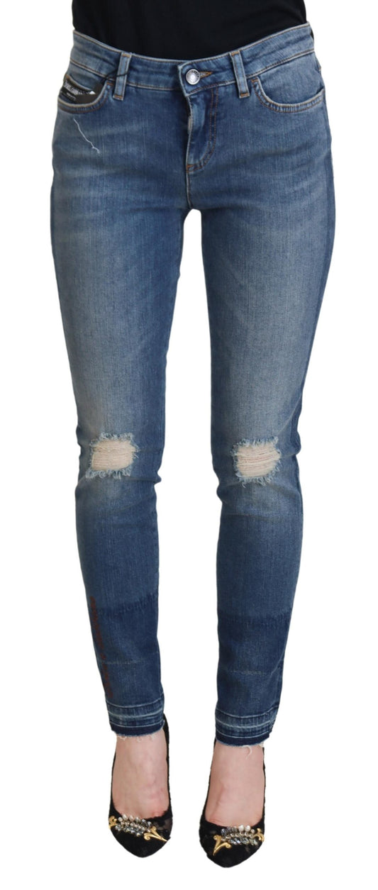 Dolce & Gabbana Blue Washed Cotton Tattered Denim Jeans Dolce & Gabbana