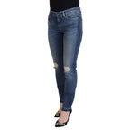 Dolce & Gabbana Blue Washed Cotton Tattered Denim Jeans