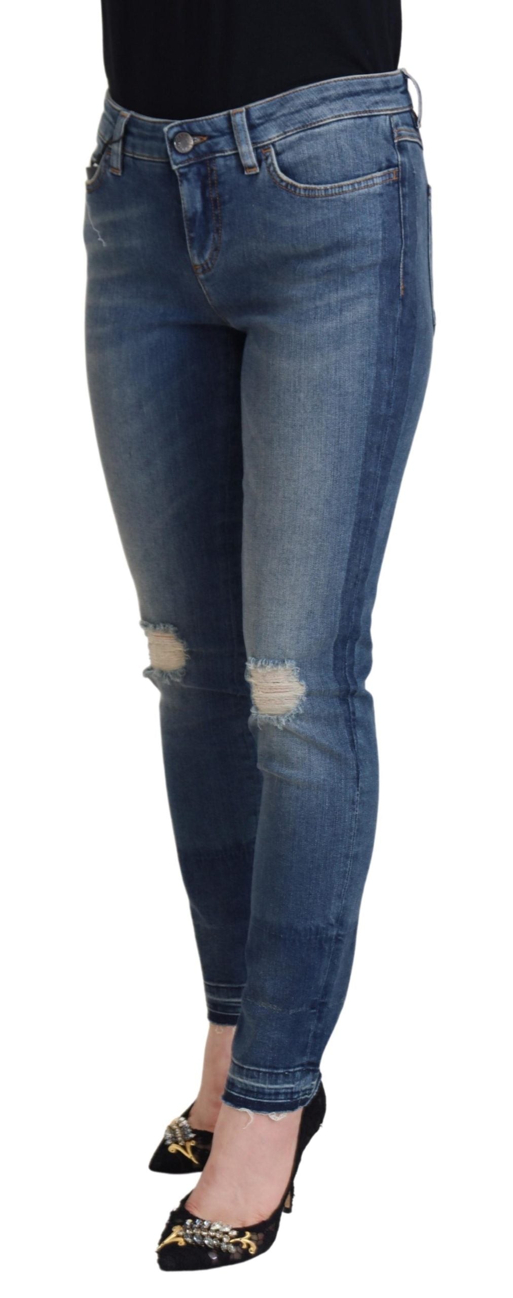 Dolce & Gabbana Blue Washed Cotton Tattered Denim Jeans Dolce & Gabbana