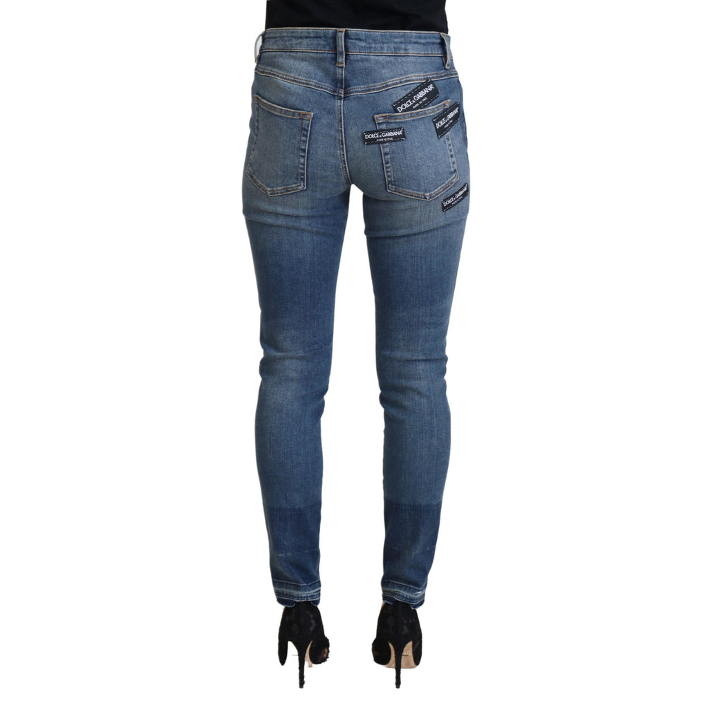 Dolce & Gabbana Blue Washed Cotton Tattered Denim Jeans