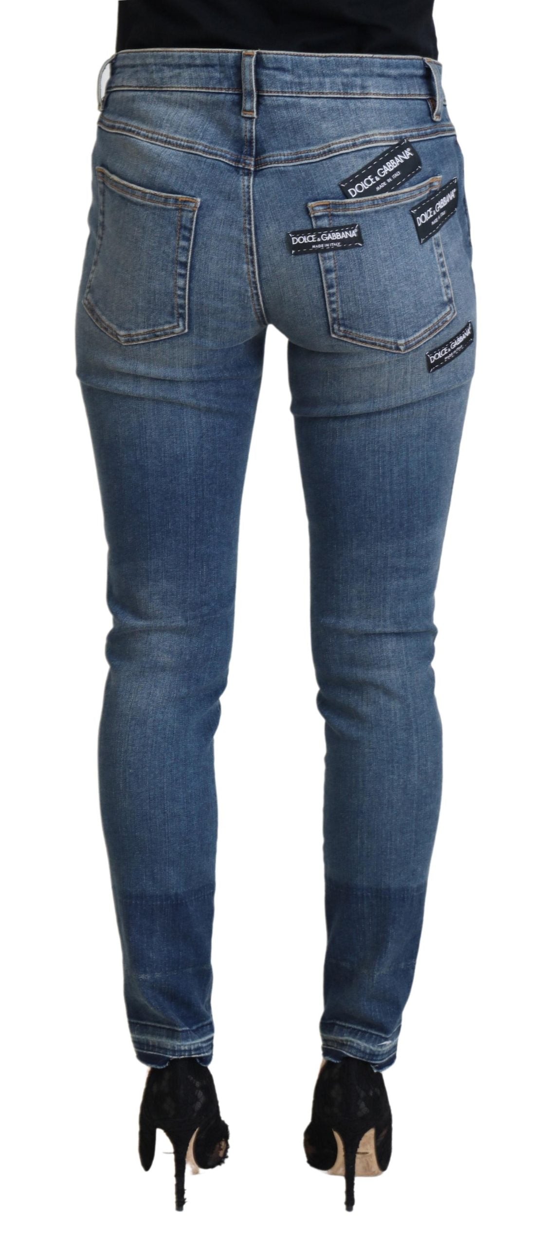 Dolce & Gabbana Blue Washed Cotton Tattered Denim Jeans Dolce & Gabbana