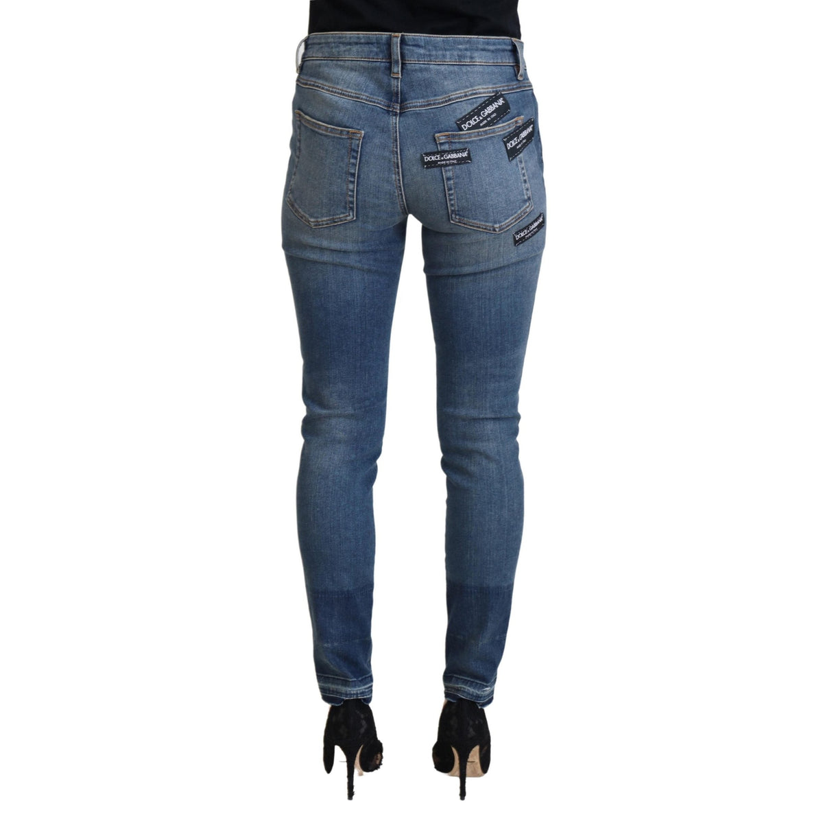 Dolce & Gabbana Blue Washed Cotton Tattered Denim Jeans