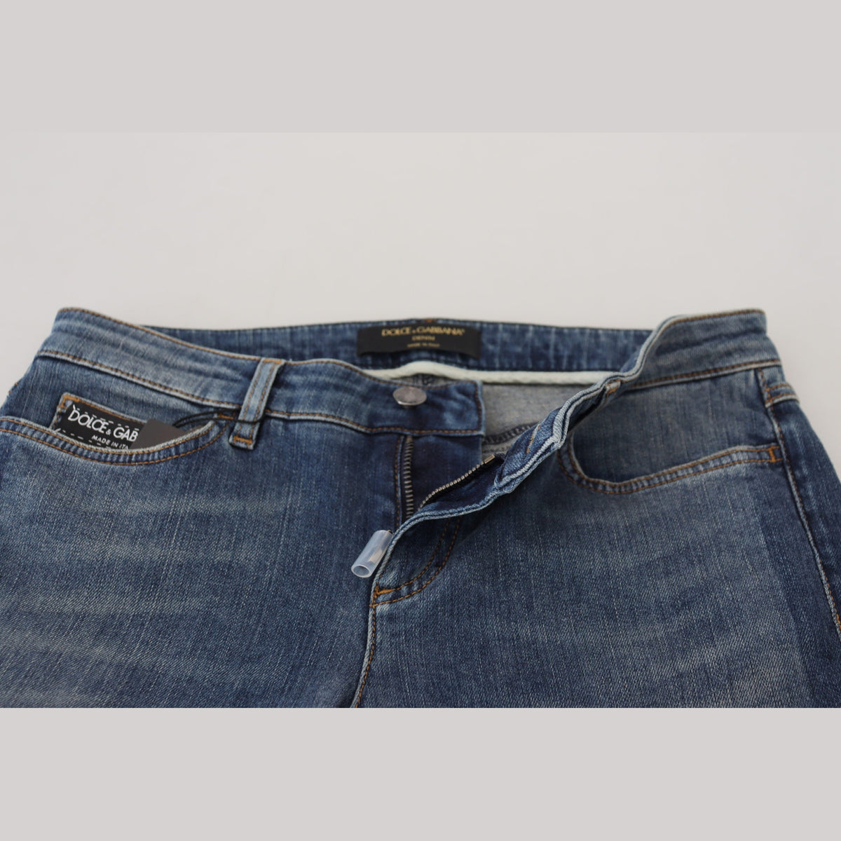 Dolce & Gabbana Blue Washed Cotton Tattered Denim Jeans