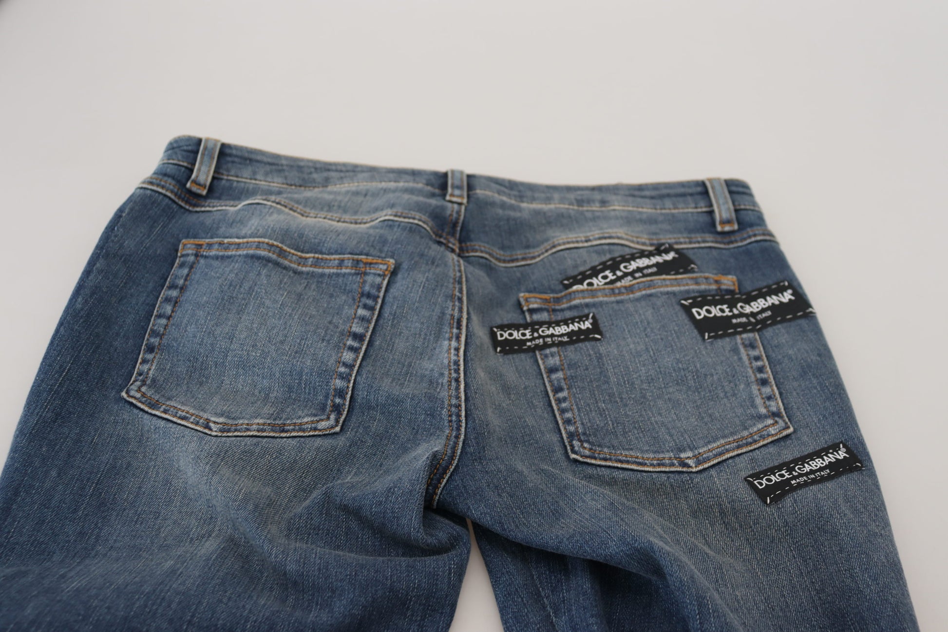 Dolce & Gabbana Blue Washed Cotton Tattered Denim Jeans Dolce & Gabbana