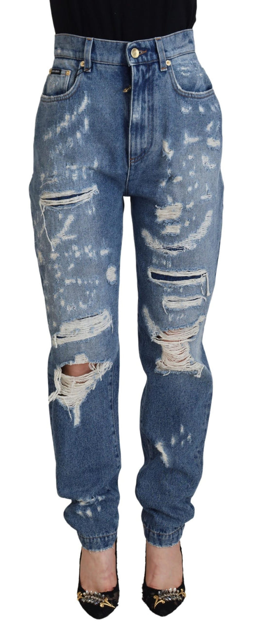 Dolce & Gabbana Blue Washed Cotton Tattered Denim Jeans Dolce & Gabbana