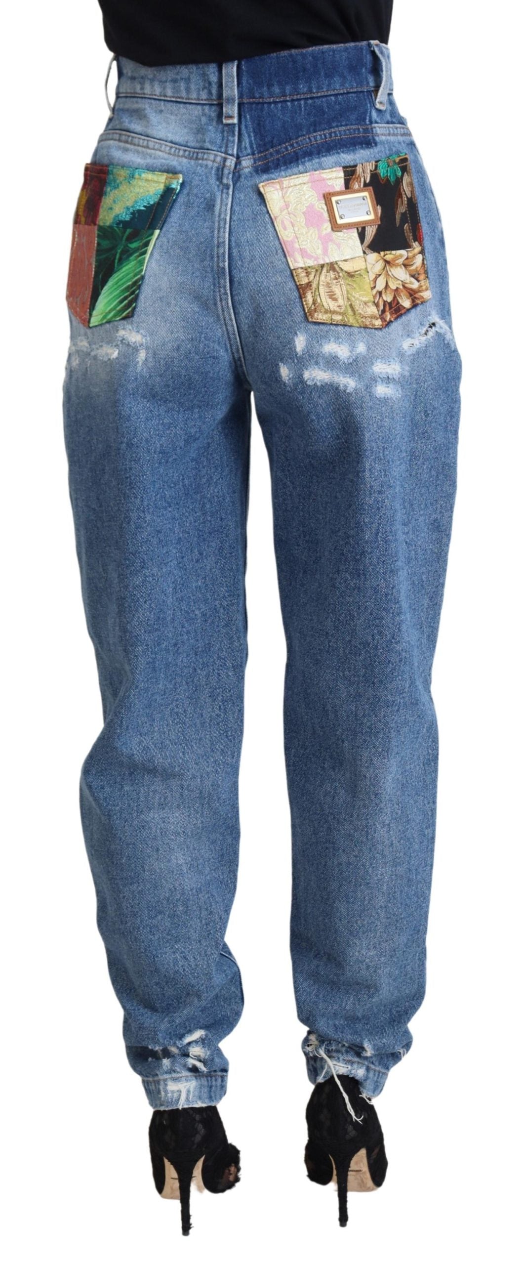 Dolce & Gabbana Blue Washed Cotton Tattered Denim Jeans Dolce & Gabbana
