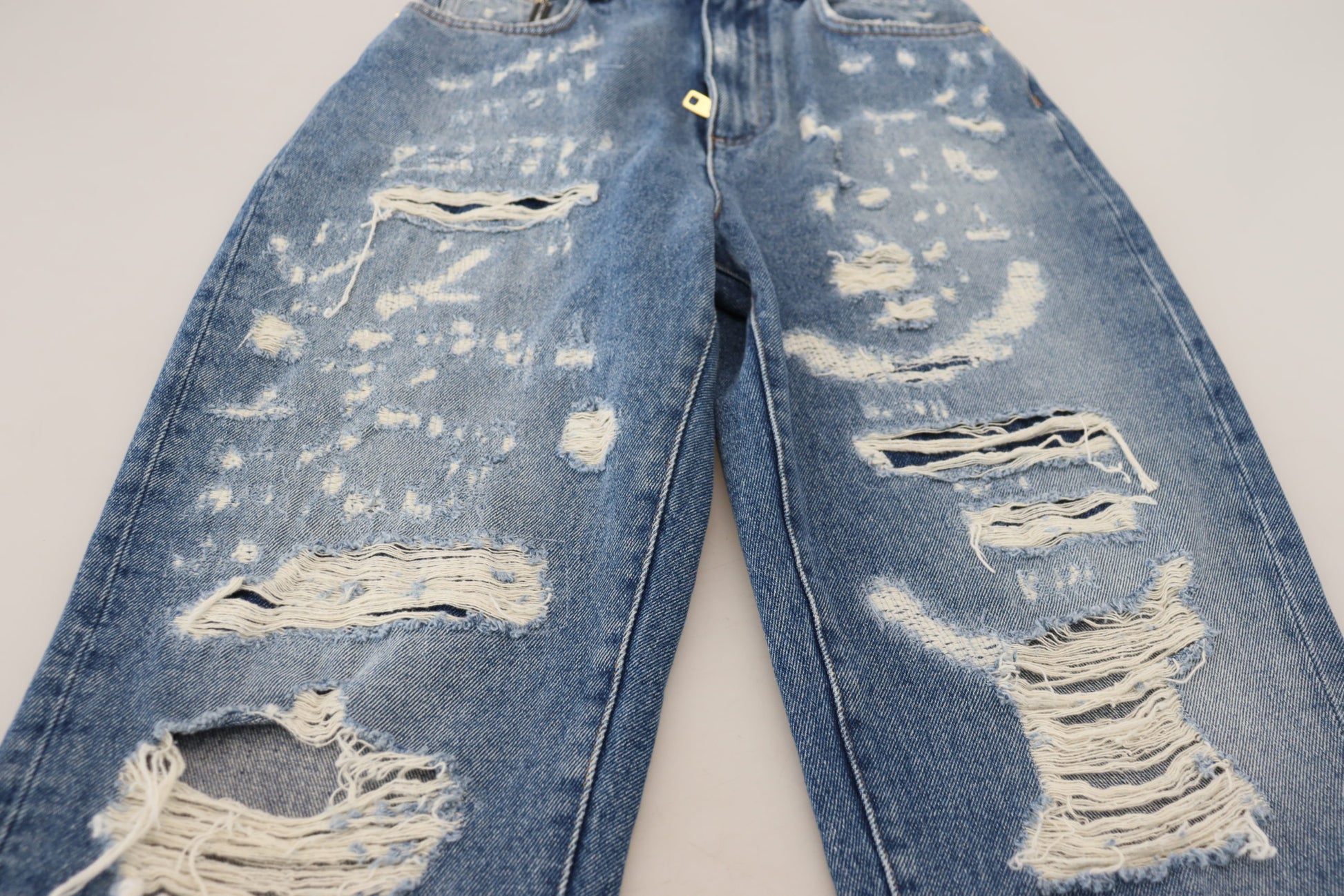 Dolce & Gabbana Blue Washed Cotton Tattered Denim Jeans Dolce & Gabbana