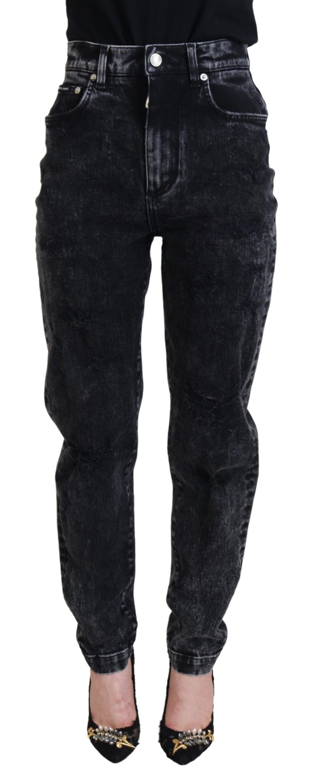 Dolce & Gabbana Black Washed Cotton High Waist Denim Jeans Dolce & Gabbana