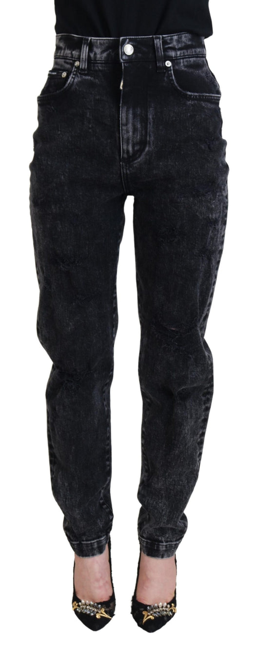 Dolce & Gabbana Black Washed Cotton High Waist Denim Jeans Dolce & Gabbana