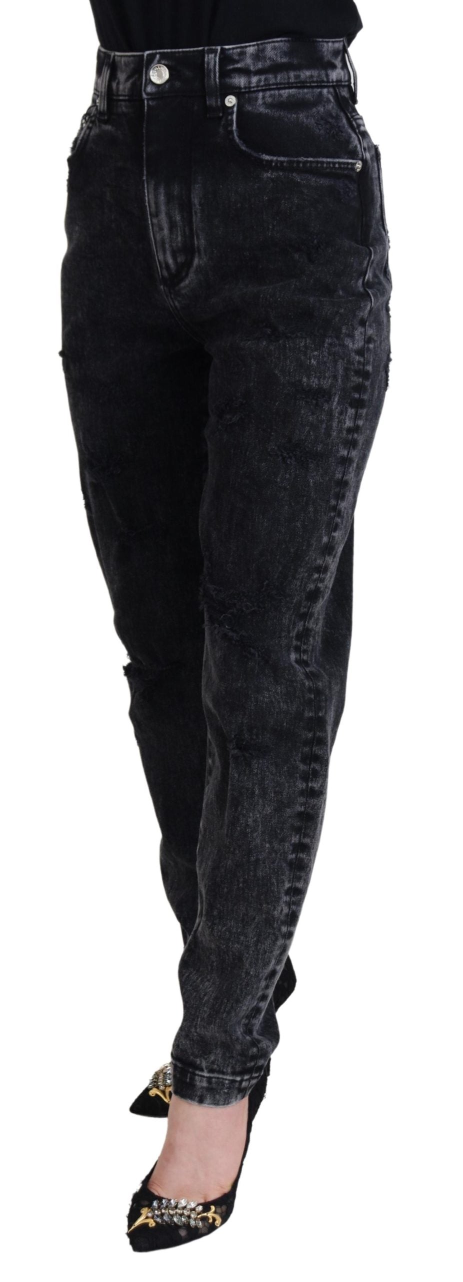 Dolce & Gabbana Black Washed Cotton High Waist Denim Jeans Dolce & Gabbana