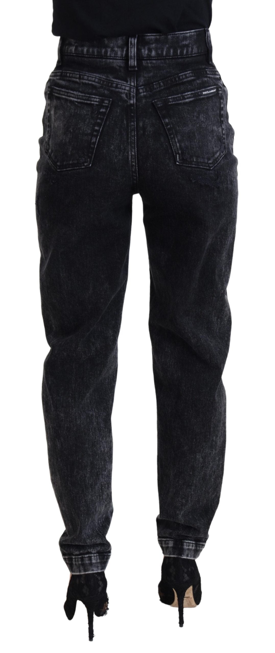 Dolce & Gabbana Black Washed Cotton High Waist Denim Jeans Dolce & Gabbana