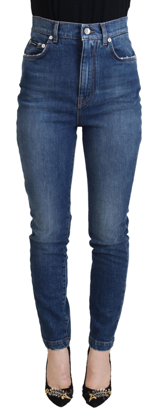 Dolce & Gabbana Blue Cotton High Waist Skinny Denim Jeans Dolce & Gabbana