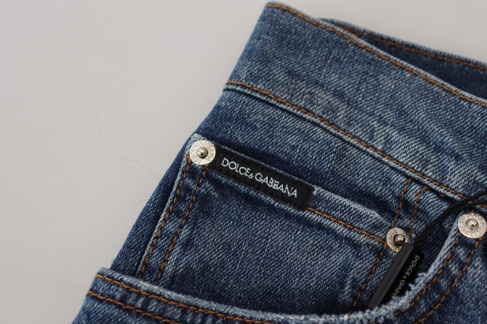 Dolce & Gabbana Blue Checkered Back Skinny Denim Jeans Dolce & Gabbana