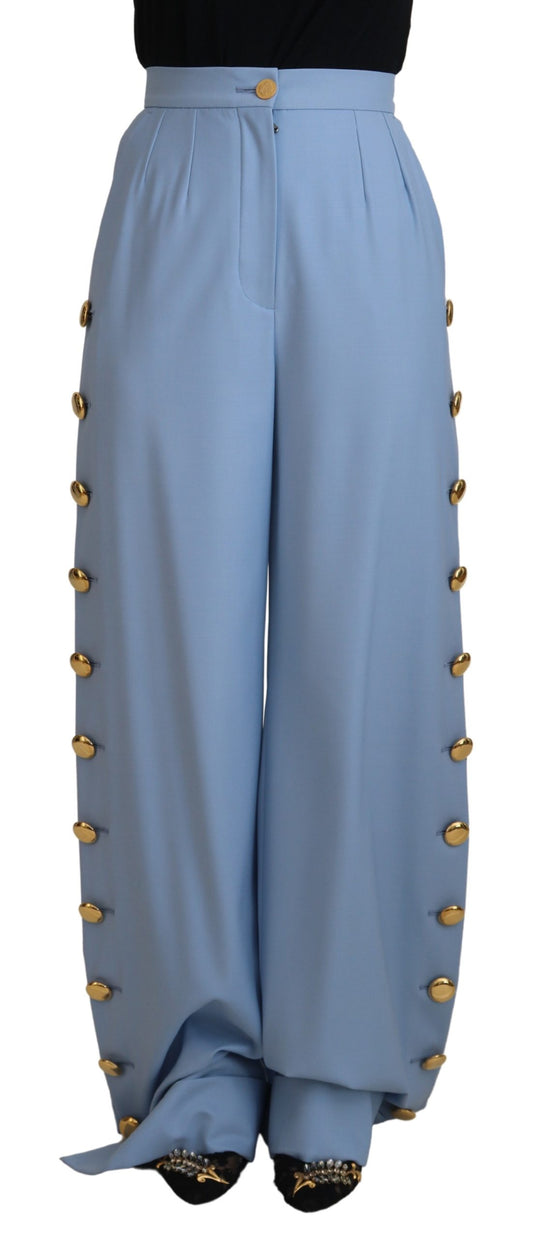 Dolce & Gabbana Light Blue Button Wide Leg Pants Dolce & Gabbana