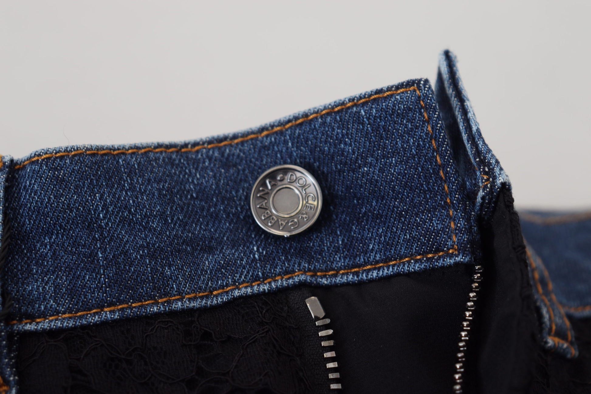 Dolce & Gabbana Black Floral Lace Front Skinny Denim Jeans Dolce & Gabbana