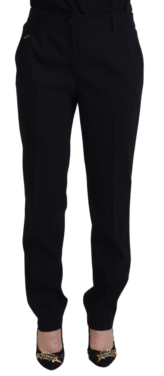Dolce & Gabbana Black Tapered Women Wool Pants Dolce & Gabbana
