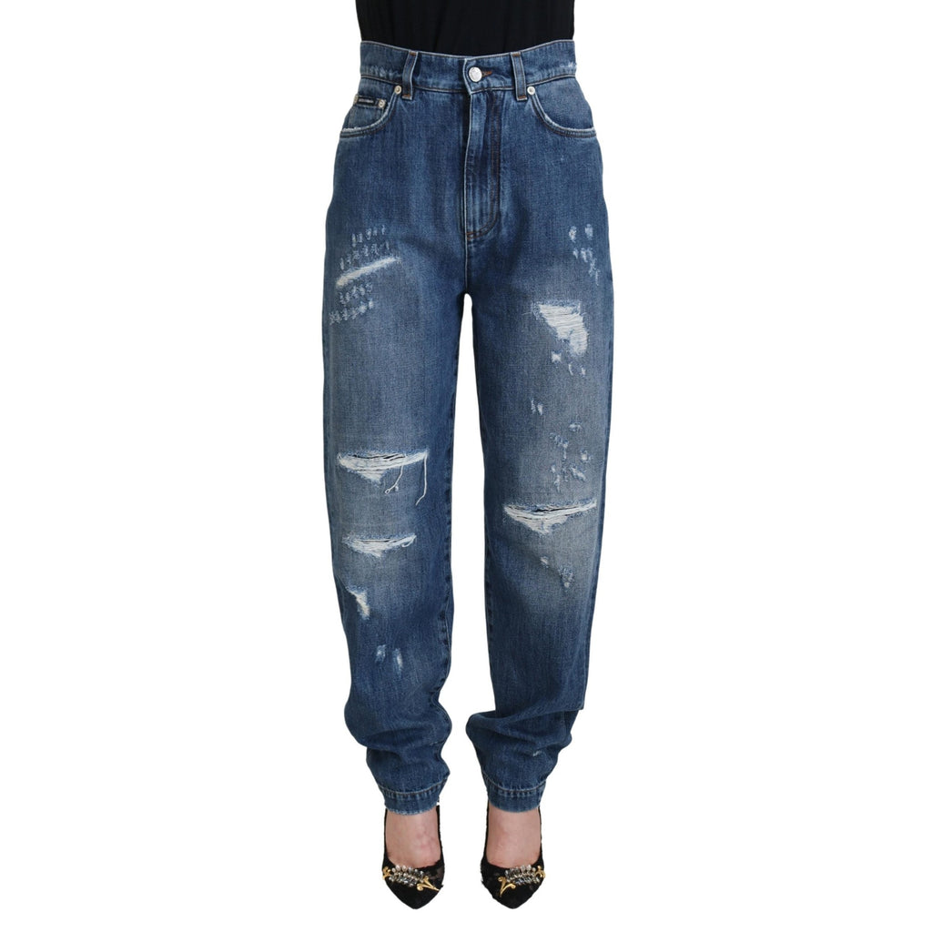 Dolce & Gabbana Blue Washed Cotton Tattered Denim Jeans