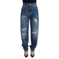 Dolce & Gabbana Blue Washed Cotton Tattered Denim Jeans