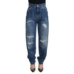 Dolce & Gabbana Blue Washed Cotton Tattered Denim Jeans