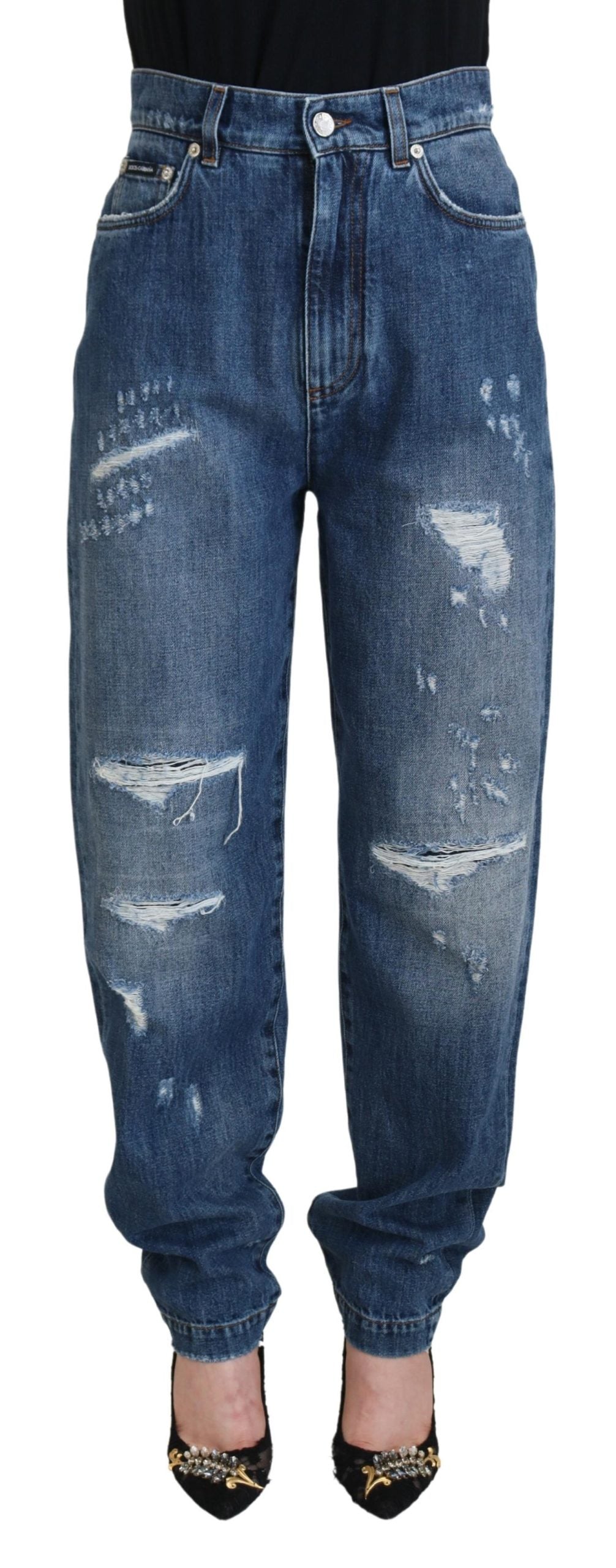 Dolce & Gabbana Blue Washed Cotton Tattered Denim Jeans Dolce & Gabbana