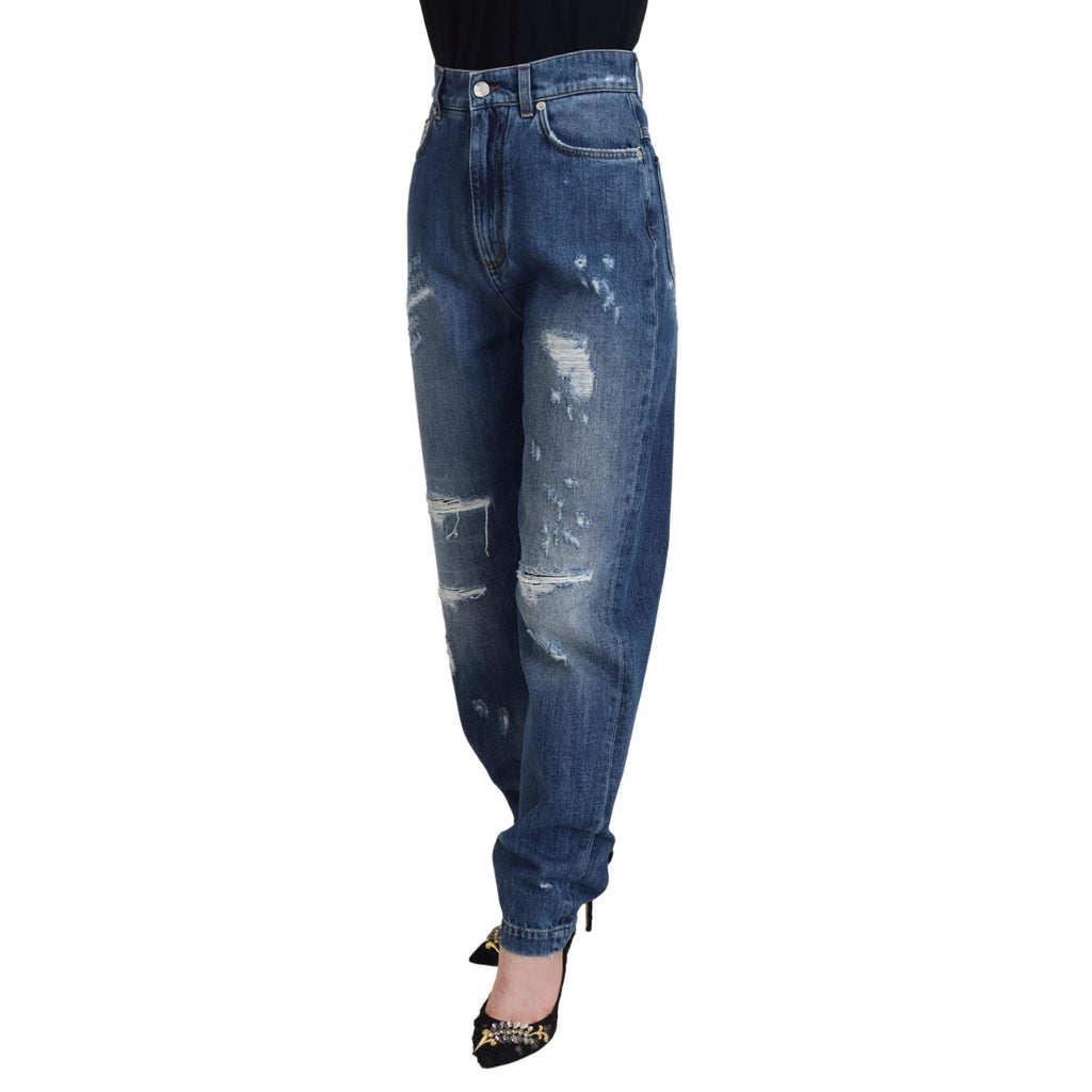 Dolce & Gabbana Blue Washed Cotton Tattered Denim Jeans