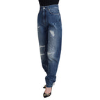 Dolce & Gabbana Blue Washed Cotton Tattered Denim Jeans