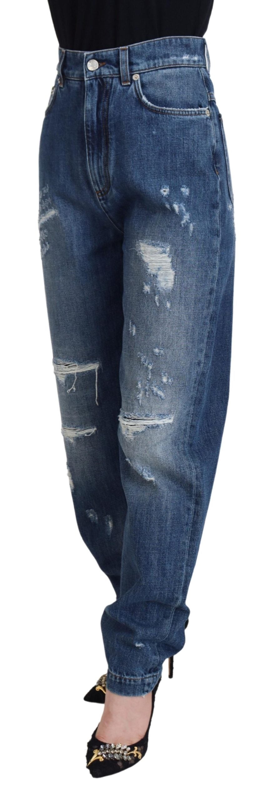 Dolce & Gabbana Blue Washed Cotton Tattered Denim Jeans Dolce & Gabbana