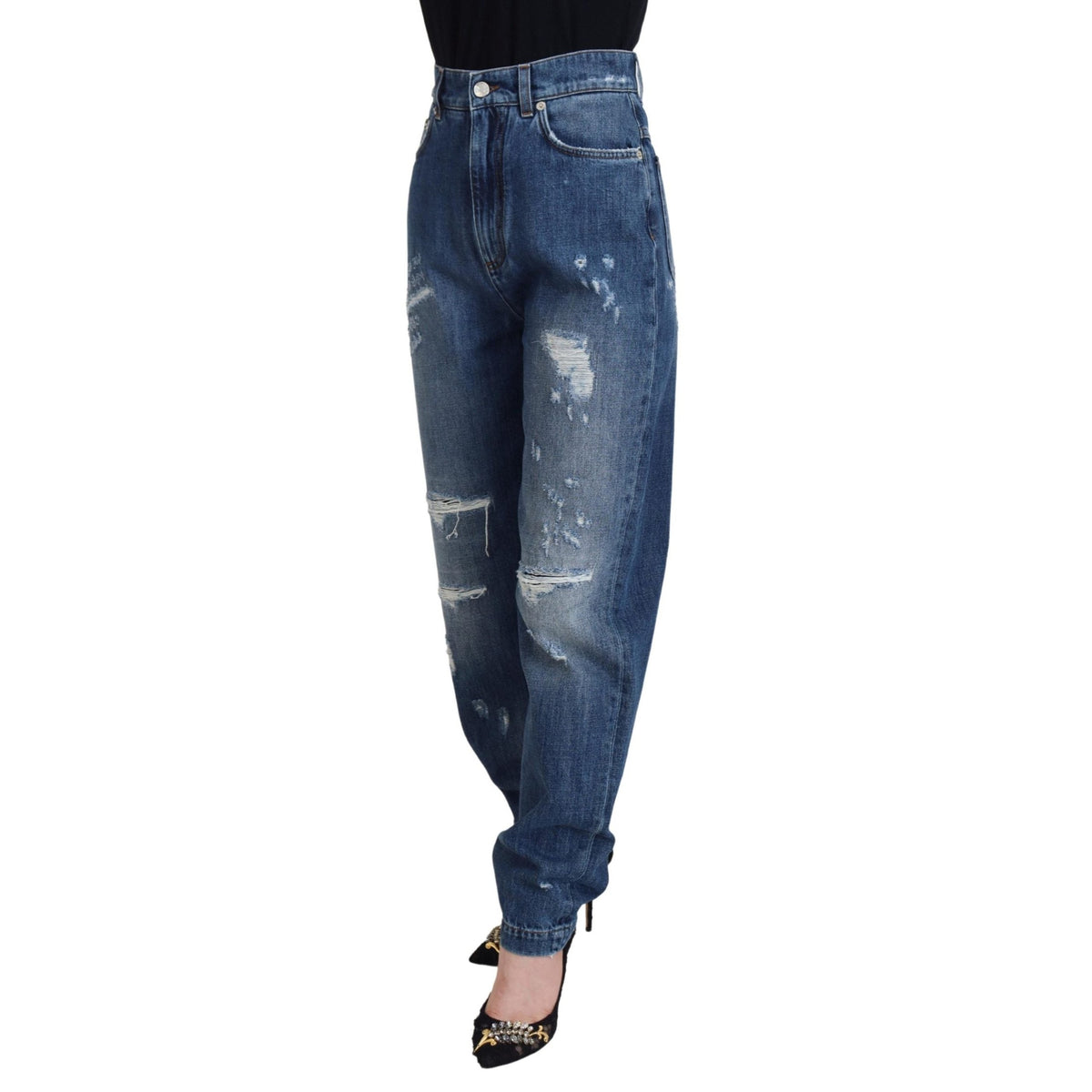 Dolce & Gabbana Blue Washed Cotton Tattered Denim Jeans