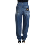 Dolce & Gabbana Blue Washed Cotton Tattered Denim Jeans